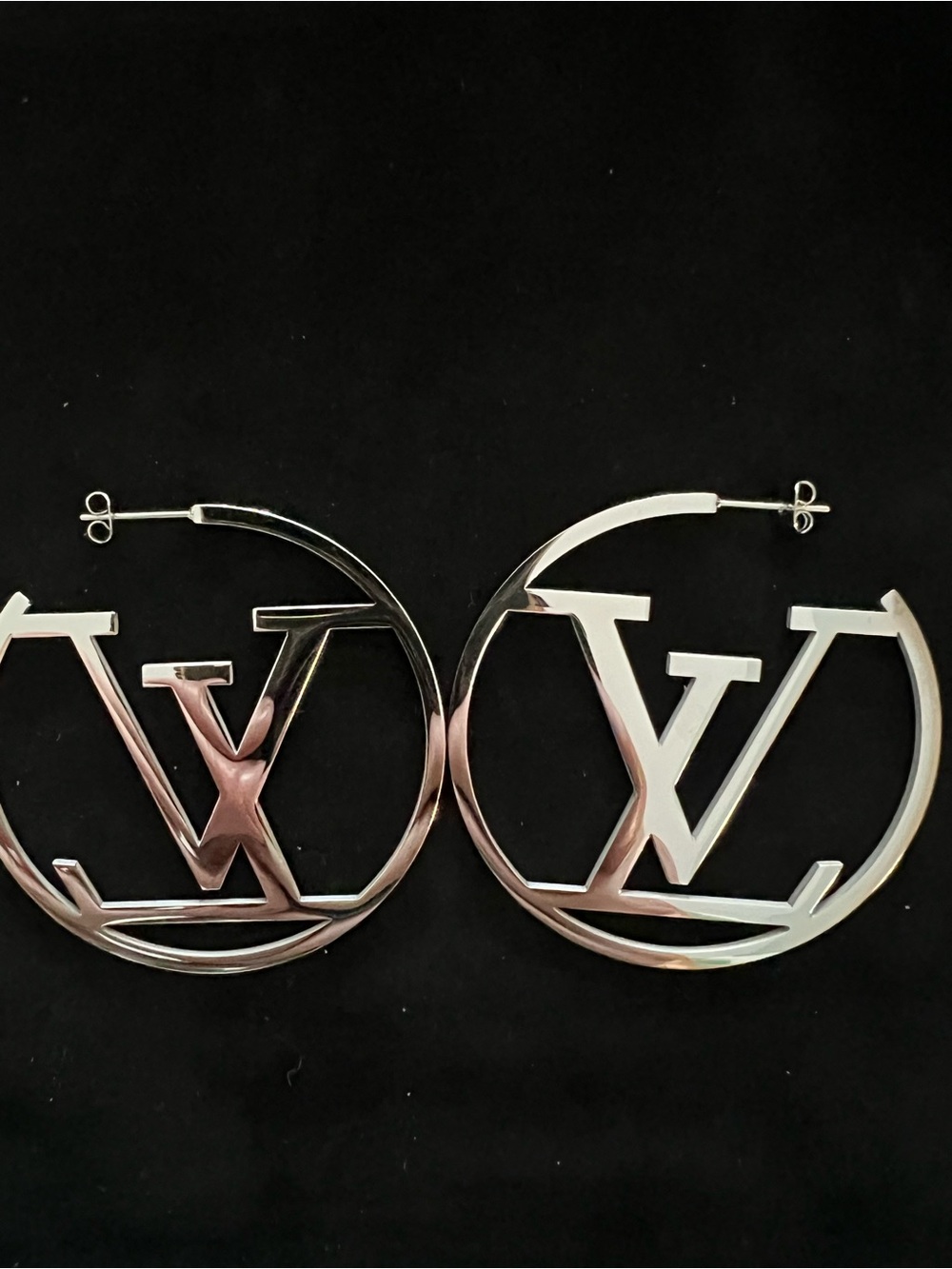 Louis Vuitton Silver-tone LV Logo Hoop Earrings